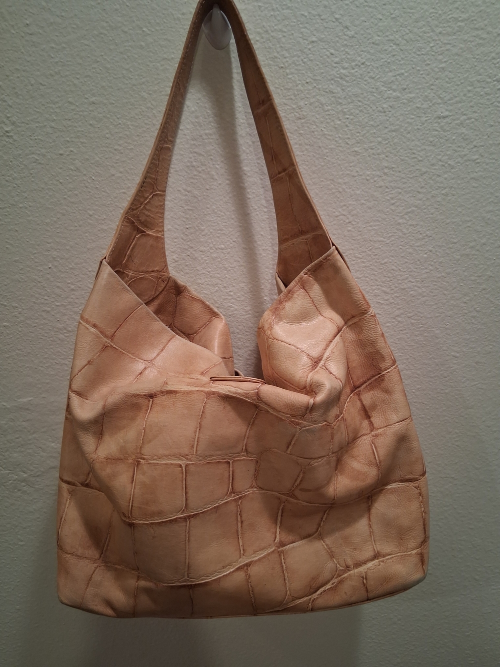 Dooney And Bourke Beige Croc-Embossed Shoulder Bag with Silver-Tone Hardware - Picture 2 of 9